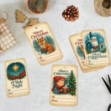 50pcs Festive Christmas Gift Tags With Hemp Rope - Vintage Merry Christmas Name Gift Tags, Holiday Paper Party Favor Tags For Gift Bag & Box, Christmas Gift Decoration, Xmas Party Supplies - B - View 5