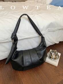 low tea 1pc Minimalist Fashion Crescent-Shaped PU Leather Shoulder Bag, Suitable For Commuting, Shopping And More - Black - View 4