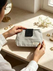 Light Grey Portable Zipper Cosmetic Pouch Large Capacity Travel Makeup Storage Bag Toiletry Organizer For Skincare Accessories Daily Trip Gift L'Occitane Makeup Bag - White + Black - View 4