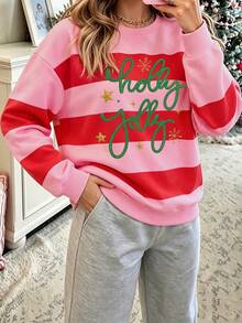 Christmas, Women's Striped Color Block Christmas Pattern, Suitable For Winter, Women's Casual Drop Shoulder Long Sleeve Crew Neck Sweatshirt - Multicolor - View 1
