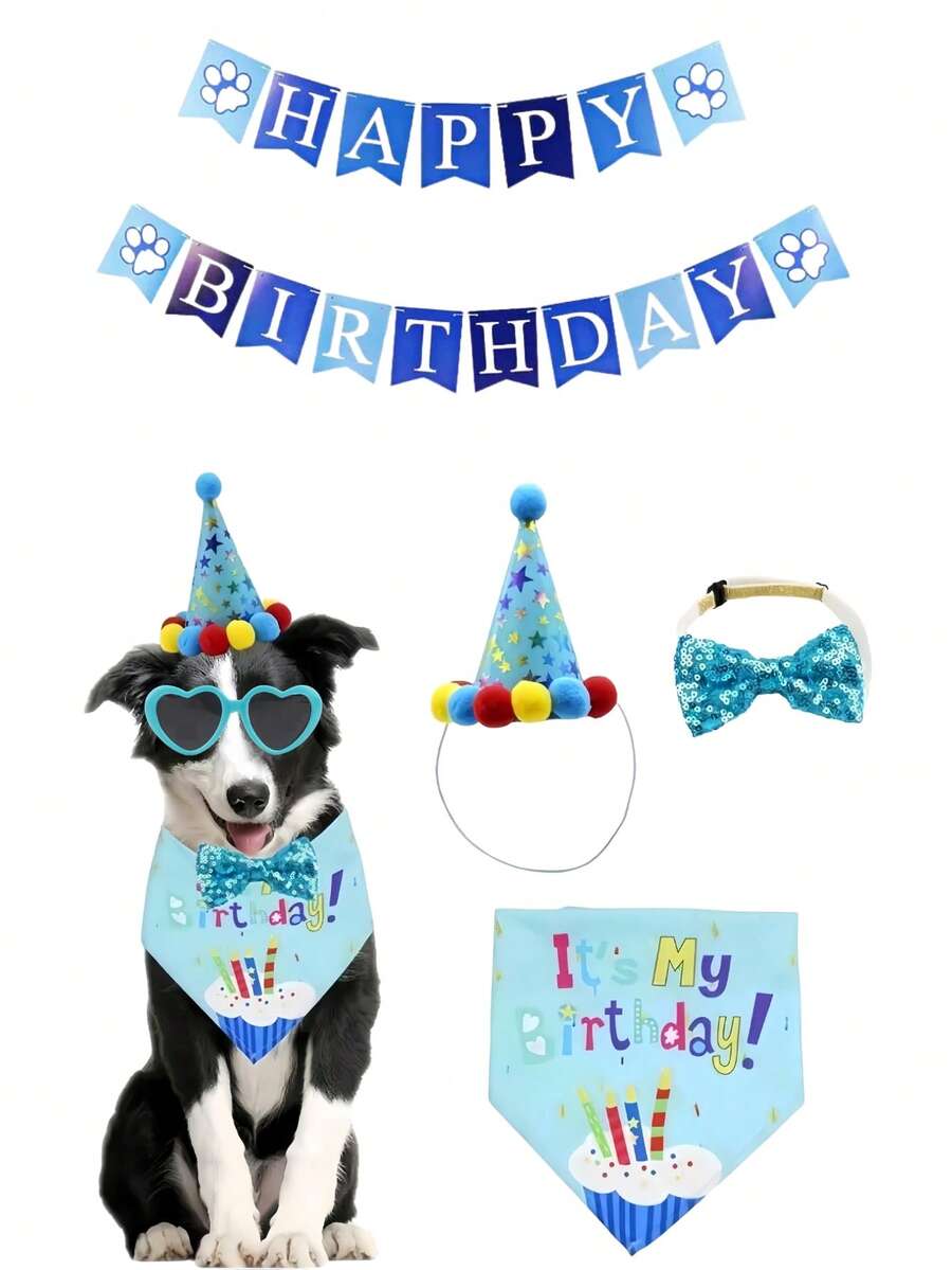 5pcs/3pcs Pet Dog Birthday Hat, Dog Birthday Decorations, Dog Birthday Headband, Dog Birthday Party Supplies, Birthday Dog Outfit For Small, Medium And Large Dogs And Cats, Dog Party Decorations - Multicolor - View 1