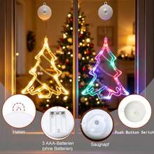 1pc Christmas Tree Shaped LED Suction Cup Window Hanging Light, Battery Operated(Not Included) With Push Button Switch, Indoor Window Glass Wall Decor Lamp For Christmas Holiday Home Party Window Display, Warm White / Multicolor Optional - Suction Cup - View 6