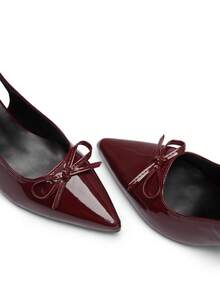 Okurime. Sandal Wanita Model Terbaru Musim Semi dan Gugur Warna Polos Seksi Ujung Lancip Hak Tebal - Burgundy - View 4