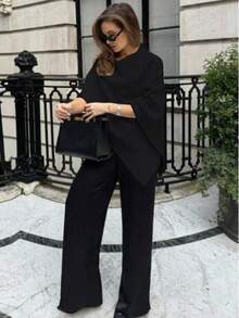 Fashionable Solid Color Ribbed Shawl, Everyday Wear, Autumn/Winter Black Spring - Black - View 3