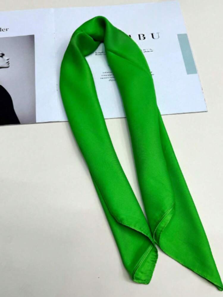 1pc Solid Color Women's Square Scarf, Fashionable Plain Silk Scarf, Versatile Headband, Belt, Bag Strap, Multi-Functional Scarf - Green - View 2