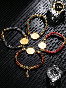 1 Pc. Stainless Steel Blank Round Bead Bracelet, Colorful Braided Cord, Adjustable Bracelet, DIY Jewelry Making - Bracelet Base - View 6