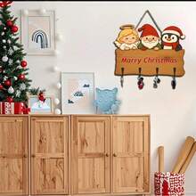 2D Flat Wooden Key Rack With 4 Metal Hooks, Christmas Wall Decor, Porch, Room And Villa Decoration, All Season Home Decor - Multicolor - View 5