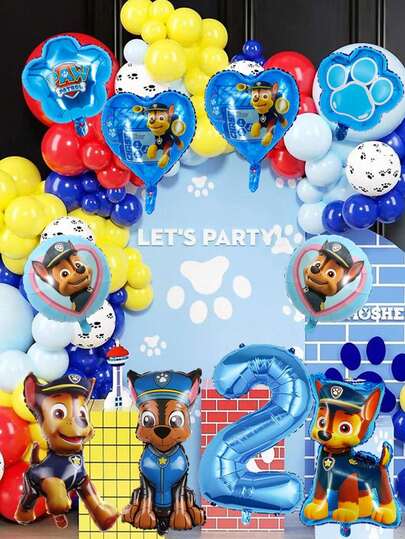 MASSDI Conjunto de Balões para Festa com Tema Chase - Balões Gigantes Azuis com Números 0-9, Balões de Folha com Personagem Chase & Balões de Mylar em Formato de Coração - Perfeito para Decorações de Festa de Aniversário Infantil, Celebrações de Feriados e Suprimentos para Cenário de Fotos