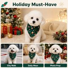 1pc Christmas Pet Collar , Bandana, Santa Print Adjustable Dog Collar With Bow Lace, Xmas Triangle Bib Kerchief For Small Medium Large Dogs Holiday Party Costume - Green - View 4