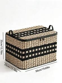 Large Beige Woven Storage Basket With Lid, Foldable And Stackable, Suitable For Organizing Clothes And Blankets, Dust-Proof Large Rectangular Flip-Top Storage Box, 2D Flat Design, Applicable For Entryway, Living Room, Christmas Decor And Underbed Storage - Multicolor - View 11