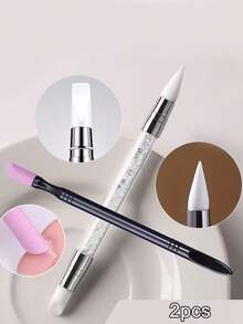 2Pcs Nail Art Silicone Carving Pen Set, Double Tip Silicone Design, For Nail Carving And Detail Trimming - Multicolor - View 2
