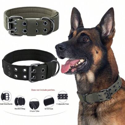 Medium To Large Dog Collar, Double-Layer Nylon With Double-Stitched Buckle, Wear-Resistant D-Ring Leash Attachment, Pet Supplies
