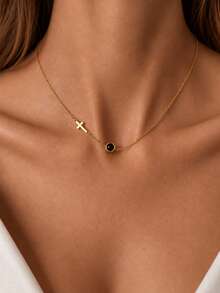 Custom Box Chain Projection Necklace, Custom Colored Photo Projection Necklace, Stainless Steel Projection Photo Collarbone Chain For Women, Commemorative Couple Photo Necklace, Valentine's Day Custom Gift, Gift For Girlfriend, Gift For Best Friend, Bridesmaid Gift - Customizable Cross Projection Necklace - View 4