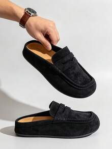Men's Lightweight Driving Loafers Summer Slip-On Slouchy Shoes Breathable Casual Half-Back Slippers - Black - View 1