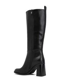Smooth Faux Leather Block Heel Knee-High Boots – - Black - View 4