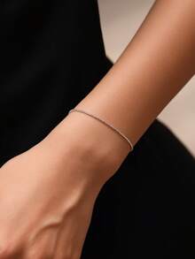 MODIAN 925 Sterling Silver Thin Flat Slice Chain Bracelet For Women Minimalist Dainty Stackable Hand Chain Elegant Daily Jewelry - Silver - View 3