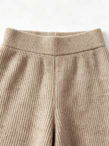 Women's Oatmeal Ribbed Knit Boat Neck Long Sleeve Top & Wide Leg Pants Two Pieces Set, Cozy Casual Loungewear Daily Wear - Oatmeal Color - View 10