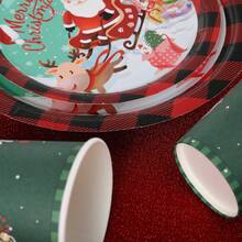10/30/50pcs Christmas Disposable Paper Tableware Set (Includes 7-Inch And 9-Inch Plates, Paper Cups, Featuring Santa Claus, Reindeer, Sleigh, Gift And Mint Green Buffalo Plaid Design, Suitable For Christmas Party, Holiday Dinner, Winter Celebration And Holiday Table Setting) - Multicolor - View 5