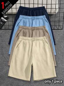 [1pc Random]1pc Boys' Solid Color Casual Outdoor Workout Sports Commute Minimalist Bermuda Shorts - Yellow - View 1