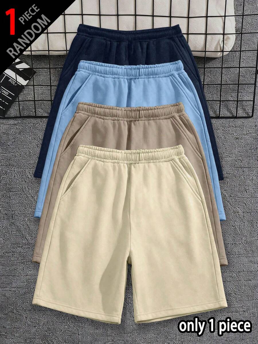 [1pc Random]1pc Boys' Solid Color Casual Outdoor Workout Sports Commute Minimalist Bermuda Shorts - Yellow - View 1