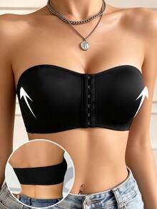 2pcs Women's Front Closure Wireless Support Bra, Summer Bandeau Lingerie, Soft & Comfortable Underwear - Multicolor - View 8