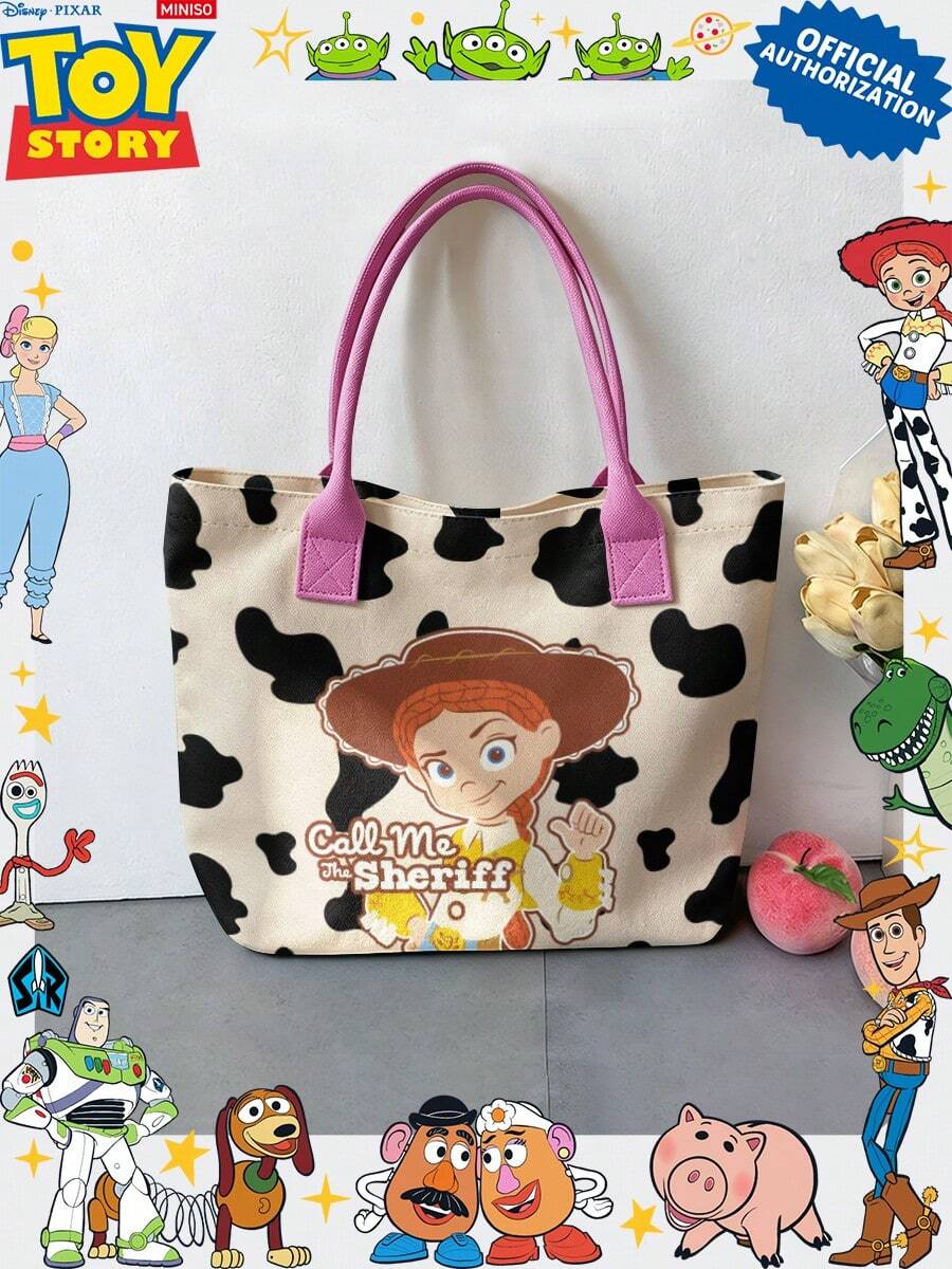 Miniso 迪士尼玩具總動員 傑西「Call Me Sheriff」帆布托特包,牛紋手柄單肩包,適合日常使用 - 粉色 - 查看 1