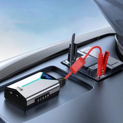 4-In-1 Multifunctional Car Battery Starter - Portable Power Bank With Air Compressor, LED Lighting And Air Pump, Suitable For 12V Vehicles - Compact And Reliable Car Battery Booster With Emergency Lighting