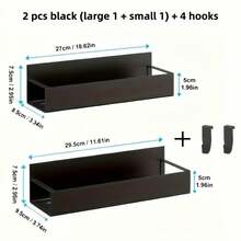 2pcs Storage Boxes, Magnetic Spice Rack With Hooks, Space-Saving Spice Rack, Wall-Mounted And Drill-Free Storage Rack, For Kitchen Refrigerator And Microwave, Kitchen Storage Boxes And Organizer, Kitchen Accessories - 2-piece Set (large + Small) + 4 Hooks - View 3