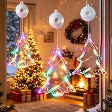 1pc Christmas Tree Shaped LED Suction Cup Window Hanging Light, Battery Operated(Not Included) With Push Button Switch, Indoor Window Glass Wall Decor Lamp For Christmas Holiday Home Party Window Display, Warm White / Multicolor Optional - Suction Cup - View 1