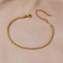 1pc Gold Stainless Steel Shiny Chain Bracelet, Delicate Thin Adjustable Bracelet, Women's Minimalist Daily Wear Jewelry - Multicolor - View 4
