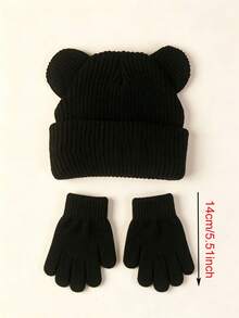 1 Set Unisex Toddler/Baby Knitted Hat + Gloves, Versatile Bear Design Cartoon Hat & Warm Gloves 2 Pieces Set - Set - View 2