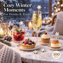 Exquisite And Cute Christmas Snowflake Style Food Skewers (Made Of Natural Bamboo With A Smooth Surface), 100pcs/Pack, Cute Design Cocktail Sets, Used For Fruit Plates, Cooked Food, And Party Decorations - White - View 4