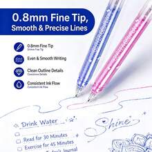 12pcs Colorful Neutral Gel Pens, Glitter Gel Pens, Vibrant Colors, Shiny Glitter Ink, Smooth Writing, 0.8mm Tip, Suitable For Diary, Notes, Drawing, Greeting Card Making And DIY Crafts - Multicolor - View 8