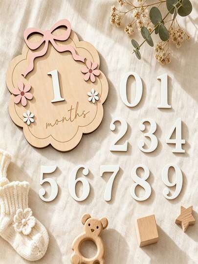Wooden Round Hanging Plaque With Date Of Birth, Photo Prop, White Daisy, Monthly Milestone, Birthday Party Decoration