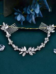1Pc Silver Rhinestone Flower Bridal Hair Comb Handmade Women's Hair Band Suitable For Wedding Festival Party Hair Accessories - Silver - View 8
