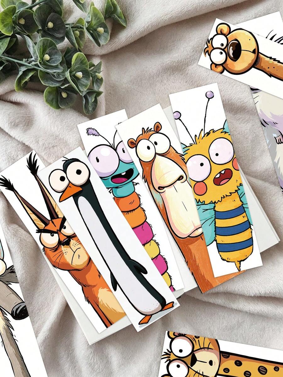 30pcs Funny Cartoon Animal Paper Bookmarks, Creative Quirky Ugly-Cute Big-Eyed Animals, Used To Mark Reading Pages, Suitable For Students' Daily Reading, Planner Decoration, Also Can Be Used As Creative Small Gifts. - A - View 1