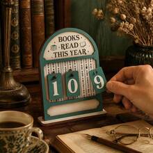 1pc Wood Plastic Composite Reading Counter Desktop Book Statistic Ornament Green Creative Calendar Style Read-Off Tracker Fun Home Decor Craft Reading Record Tool Pushable Page Flip Wooden Calendar Desktop Bookshelf Decoration Student Study Room Stationery Gift - Multicolor - View 4