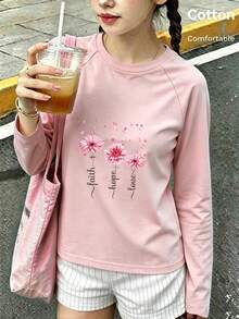 Girls' Cute Printed Long-Sleeve Casual Sports T-Shirt With Set-In Sleeves And A Round Neckline - Baby Pink - View 10