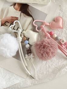 1pc Ins Style Heart Bow Beaded Chain Bag Charm Keychain - Multicolor - View 2