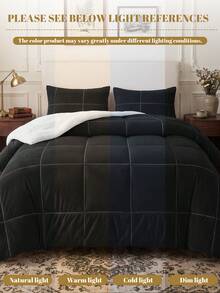 1pc Ultra Soft Fleece Quilt Core, Skin-Friendly Lightweight Breathable, Comfortable Sleep, Durable Anti-Pilling, Square Quilted Fluffy, Bedroom Decor, All Season Use, Pillow And Pillowcase Not Included, Home Decor, Back To School - Black - View 6