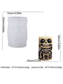 Skull Cylinder Candle Silicone Mold, Gothic Style Home Bedroom Desktop Decor, Suitable For Resin, Epoxy Casting Mold, Plaster And Concrete Ornaments - Holiday Handmade Gift - White - View 8