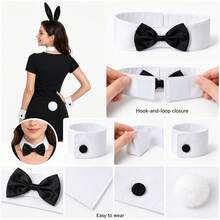 4pcs Women's Rabbit Costume Accessories Set, Rabbit Ears Headband, Bow Collar, Cuffs And Plush Tail, Halloween Cosplay Theme Party Outfit Props - Multicolor - View 4
