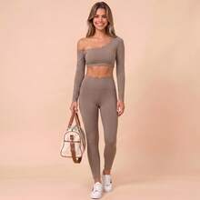 High Waist Butt Lifting Long Breathable Peach Butt Fitness Leggings - Grey - View 5