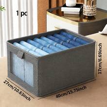 1/2pcs Foldable Fabric Storage Box, Wardrobe Linen Visible Window Organizer Bin For Clothes, Jeans, Living Room Toy & Miscellaneous Item - Grey - View 10