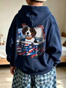 Boys Cute Beagle Dog Ice Bucket Pattern Sweatshirt, Casual Long Sleeve Kids Outdoor Camping Sweatshirt - Navy Blue - View 9