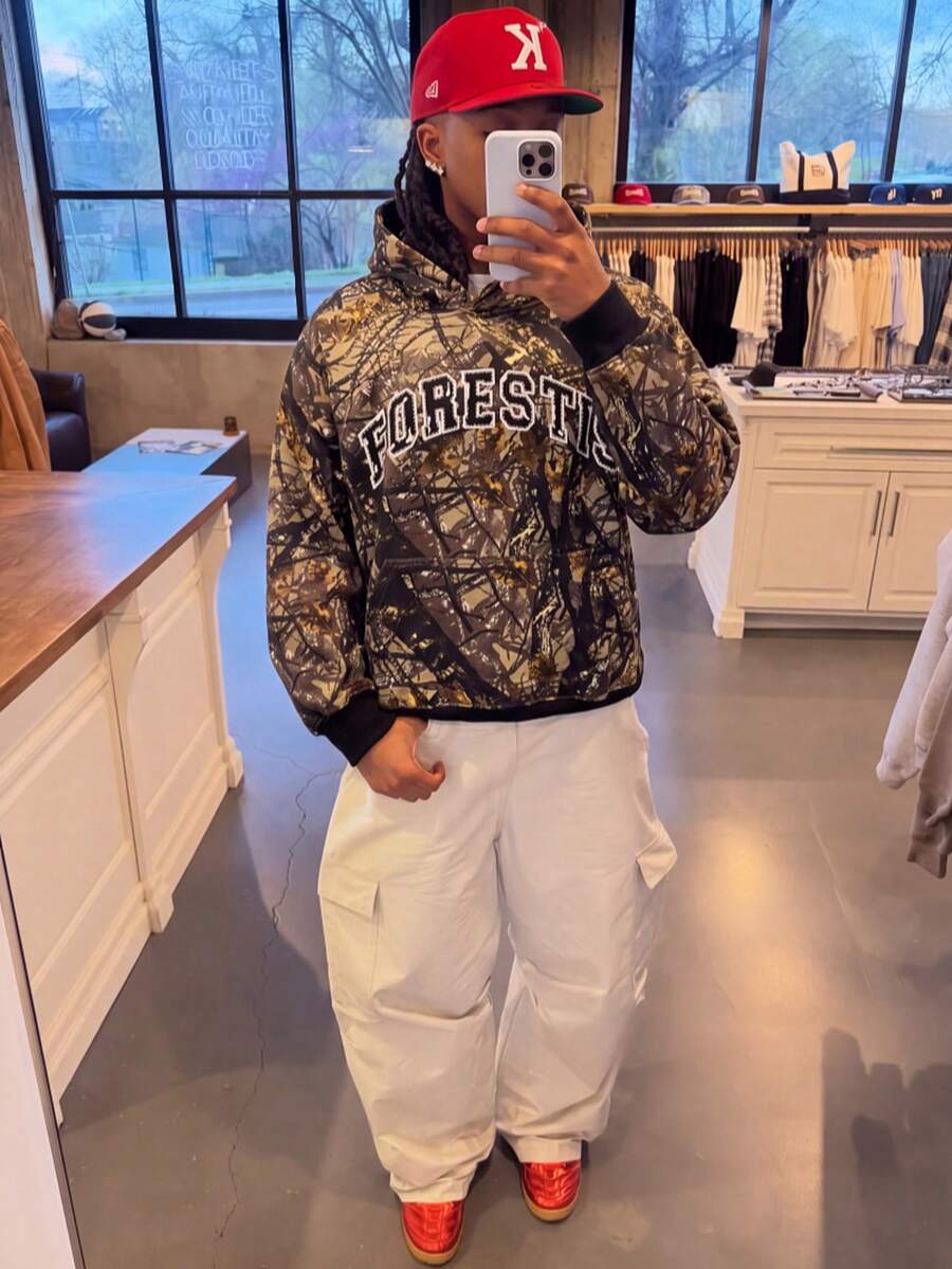 BLACKTOEXIT Men's Loose Drop Shoulder American Vintage Street Outdoor Camouflage Sweatshirt Sweatshirt, Autumn/Winter - Multicolor - View 1