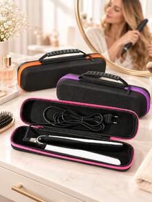 1pc Minimalist Rectangular Hard Storage Box, Contrast Zipper & Handle, Dust-Proof, Hair Styling Tool Organizer, Bathroom Accessories, Travel Essentials, Suitable For Daily Use & Holiday Trips - Multicolor - View 3