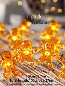 1pc Gingerbread Man LED String Lights, Cute Gingerbread Decoration, Gingerbread Man Candy String Lights, Suitable For Christmas Party Decoration, Home Decor, Wedding, Room Decoration, Christmas Tree Hanging Decor (Battery Not Included) - Multicolor - View 8