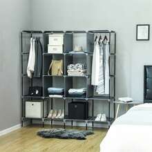 67" Clothes Closet Portable Wardrobe Clothes Storage Rack 12 Shelves 4 Side Pockets Gray - Dark Grey - View 4