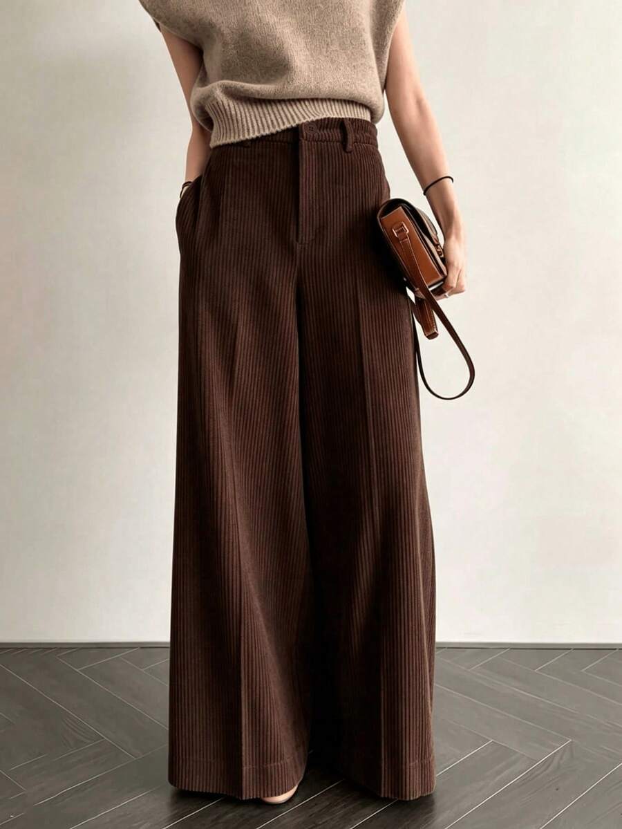 Women's Solid Color Casual Versatile Daily Wear Long Pants - Brown - View 1